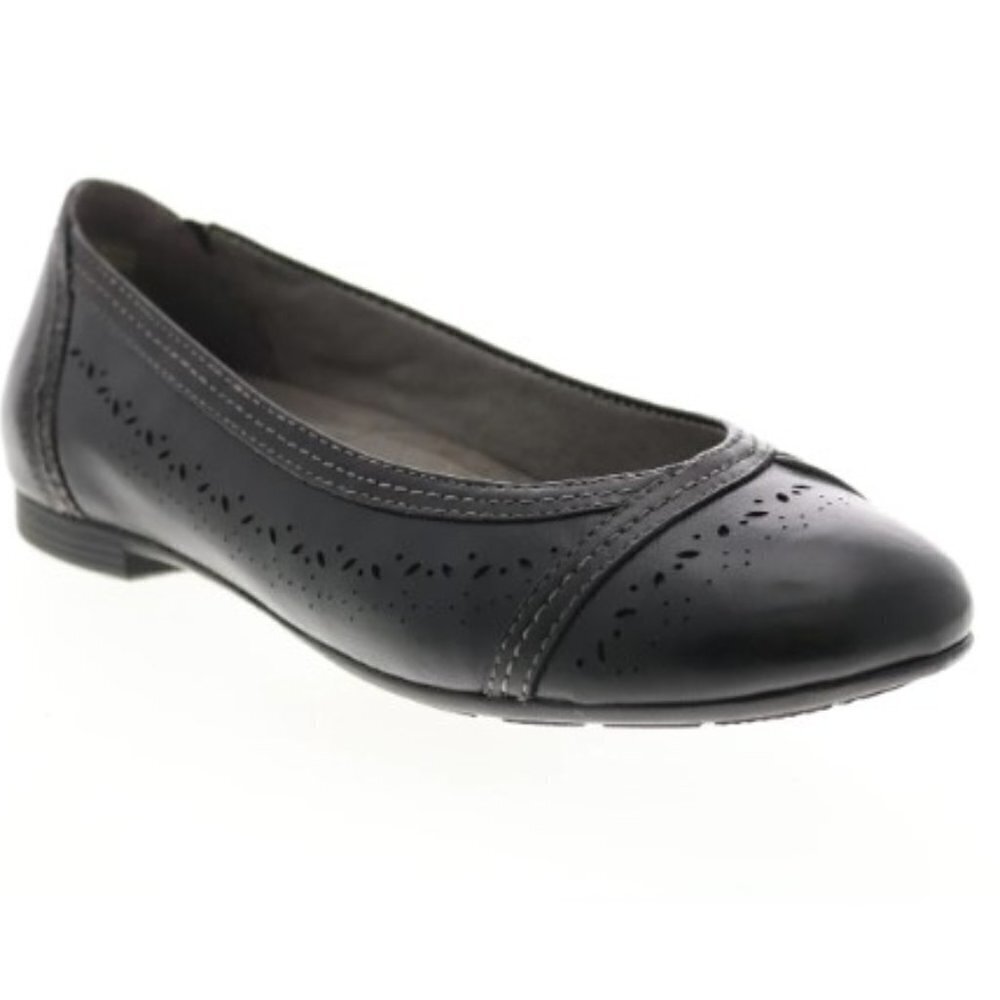 EARTH Vista Nova Womens Black Leather Slip on Ballet Flats